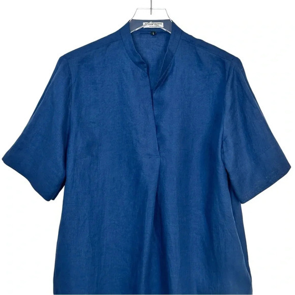 MARVIN BROWNE LONDON Spitalfields Navy Blue‎ Linen Shift Dress Pockets L - Picture 3 of 12